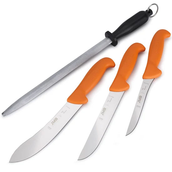 JMB Késkészlet, 3 db-os, professzionális (svéd Sandvik acél) + TAIDEA fenőacél (Ovális - 30 cm)