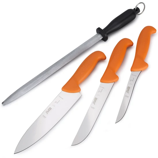 JMB Késkészlet, 3 db-os, professzionális (svéd Sandvik acél) + TAIDEA fenőacél (Ovális - 30 cm)